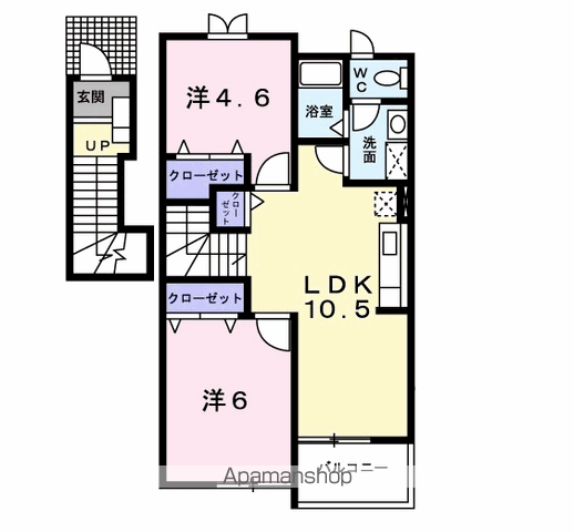 ソレアードシャンブル B(2LDK/2階)の間取り写真