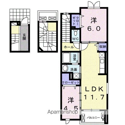 グランツみしまⅡ(2LDK/3階)の間取り写真