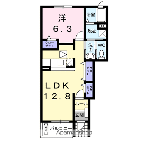 グリンデルWA(1LDK/1階)の間取り写真