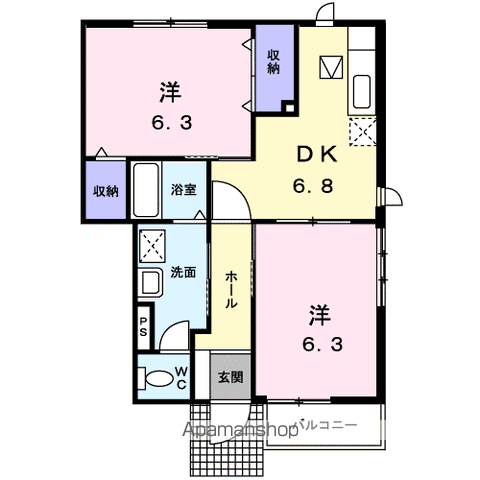 ガーデンハウスB(2DK/1階)の間取り写真