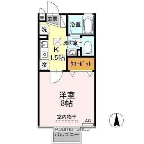 ベルシャトル C棟(1K/1階)の間取り写真