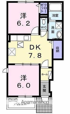 ラ・ヴィーニュ瀬戸(2DK/1階)の間取り写真