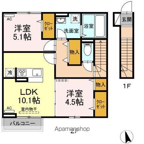 グリーンシード B(2LDK/2階)の間取り写真