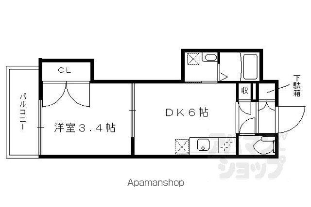 アクアプレイス京都二条城北(1DK/3階)の間取り写真