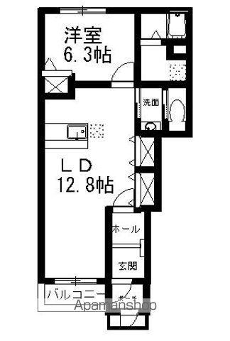 シームリーB(1LDK/1階)の間取り写真