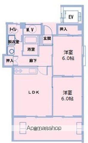 玉森ビル(2LDK/6階)の間取り写真