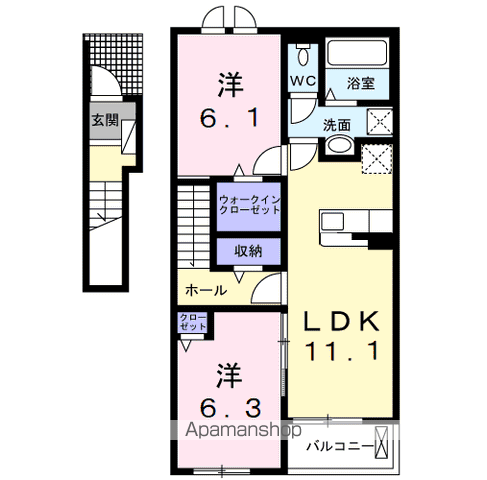 アクアポートⅢ(2LDK/2階)の間取り写真