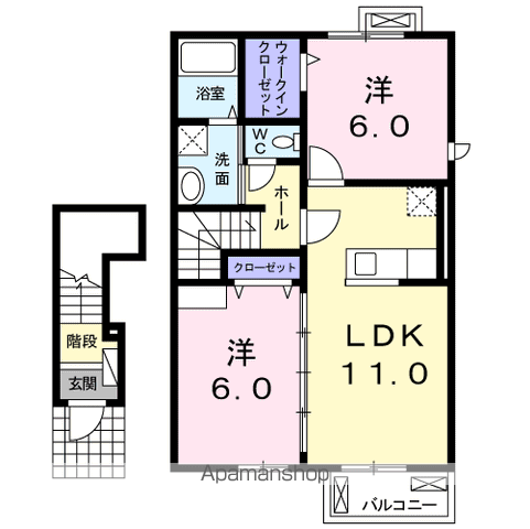 ウエスト ヒルズ2(2LDK/2階)の間取り写真
