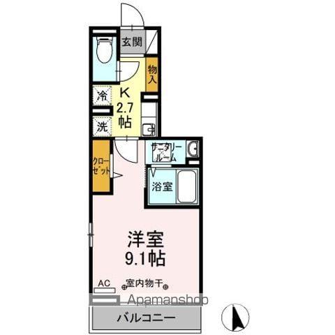 DーROOMあすと長町 Ⅳ(1K/1階)の間取り写真