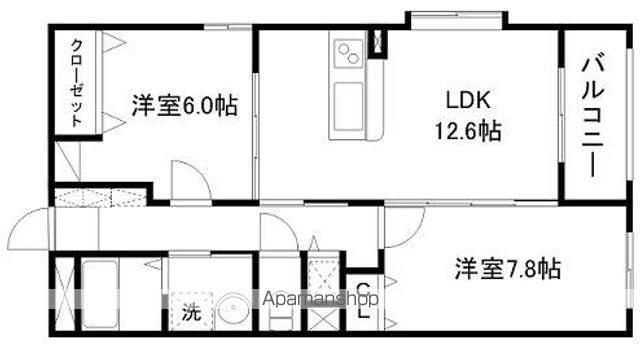 グランリーオ大川前(2LDK/1階)の間取り写真