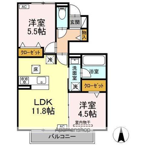 駅西III(2LDK/1階)の間取り写真
