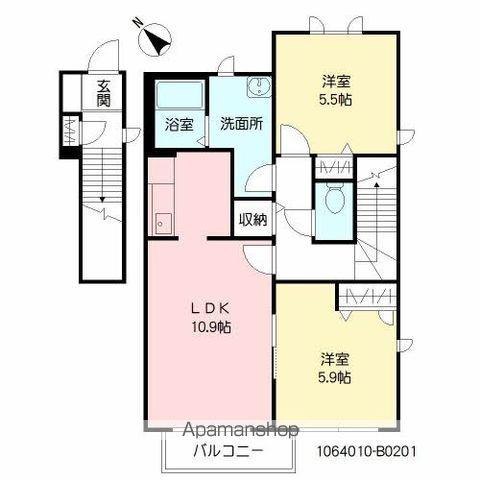 ディアコート参番館B(2LDK/2階)の間取り写真