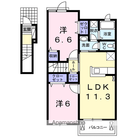 プリムローズ二色 2(2LDK/2階)の間取り写真