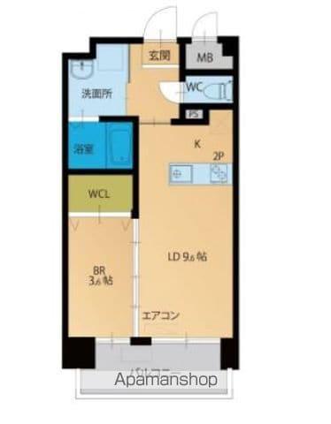 ウェリス箱崎(1LDK/6階)の間取り写真