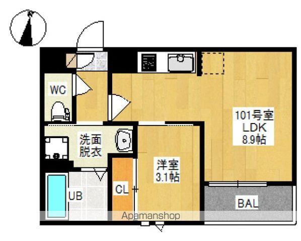 GRANDTIC 下伊福西町グランティック シモイフクニシマチ(1LDK/1階)の間取り写真