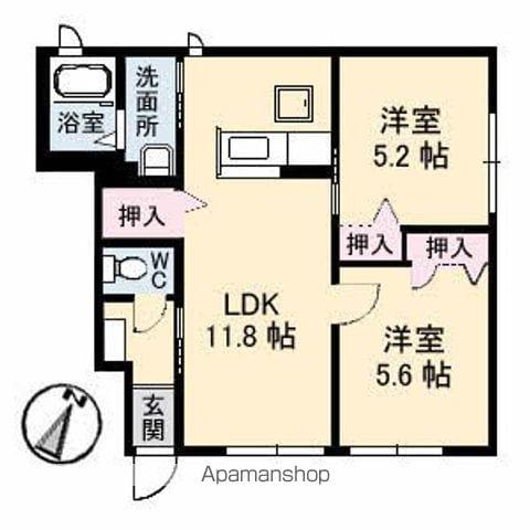 サニーベイル 1番館(2LDK/1階)の間取り写真