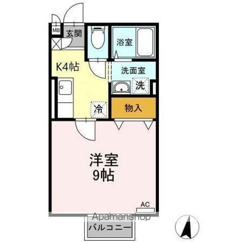 ヴィラージュ輝A棟(1K/2階)の間取り写真