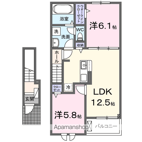 プロムナード東近江Ⅱ(2LDK/2階)の間取り写真