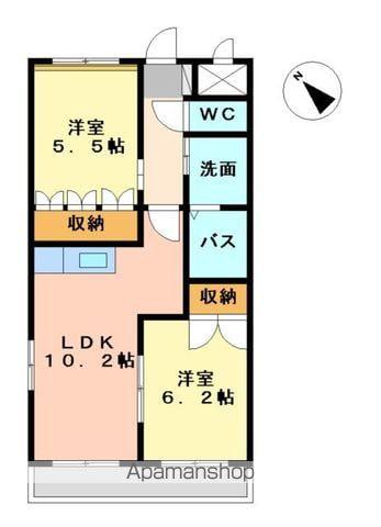 エルフォンティーヌ(2LDK/2階)の間取り写真