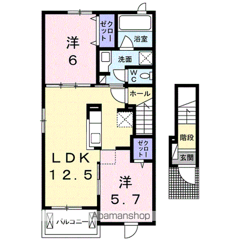 高松琴平電鉄長尾線 花園駅(高松) 徒歩6分 2階建 築10年(2LDK/2階)の間取り写真