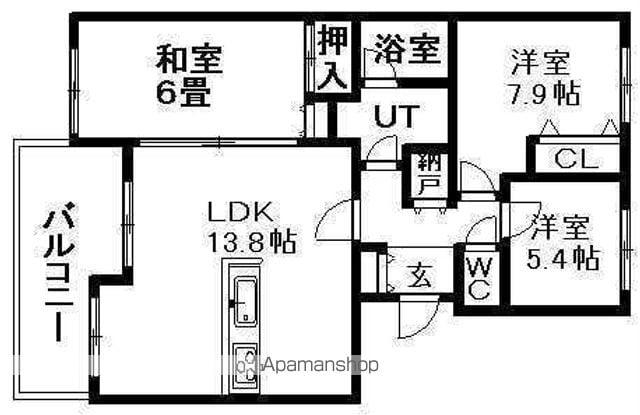 ヴィルヌーブ旭ヶ丘(3LDK/4階)の間取り写真