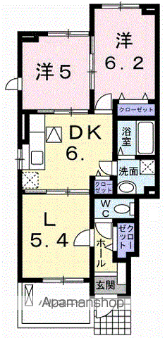 ヴェルデンスF(2LDK/1階)の間取り写真