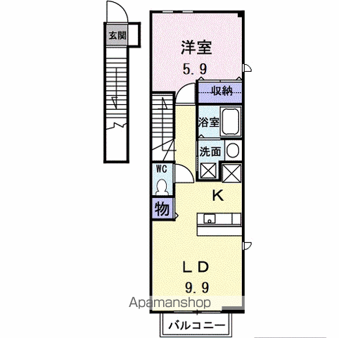 デュエルミサキD(1LDK/2階)の間取り写真