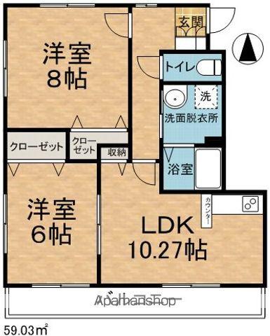 ヴィラージュ山辺(2LDK/2階)の間取り写真