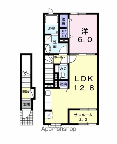 サニートゥルース(1LDK/2階)の間取り写真