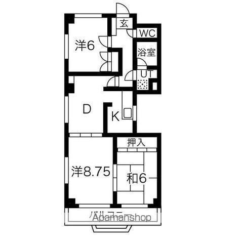 パルナスよもぎ台(2LDK/3階)の間取り写真