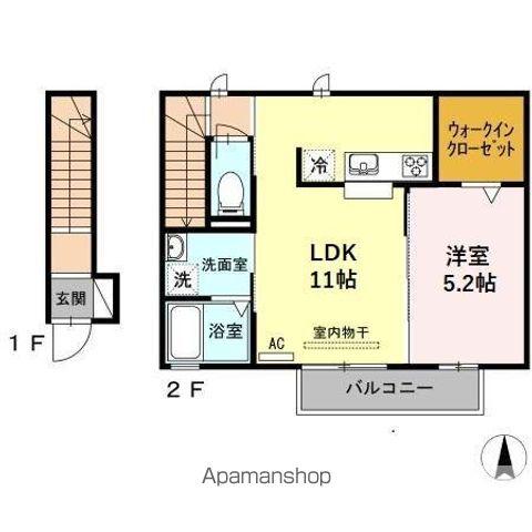 MAISON DE CHOCOLA(1LDK/2階)の間取り写真