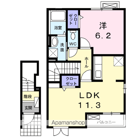 ブラウニーガーデンⅤ(1LDK/2階)の間取り写真