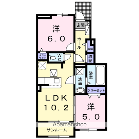 グレース高坂 Ⅰ(2LDK/1階)の間取り写真