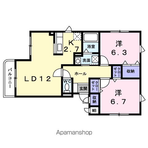 五稜郭ピュアⅠ(2LDK/2階)の間取り写真