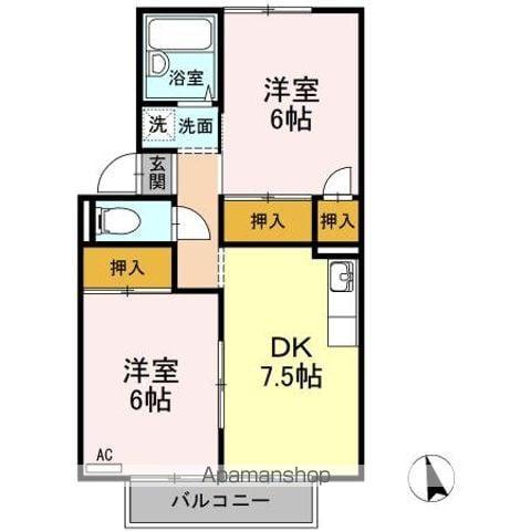 屋島ハイツ B棟(2DK/2階)の間取り写真