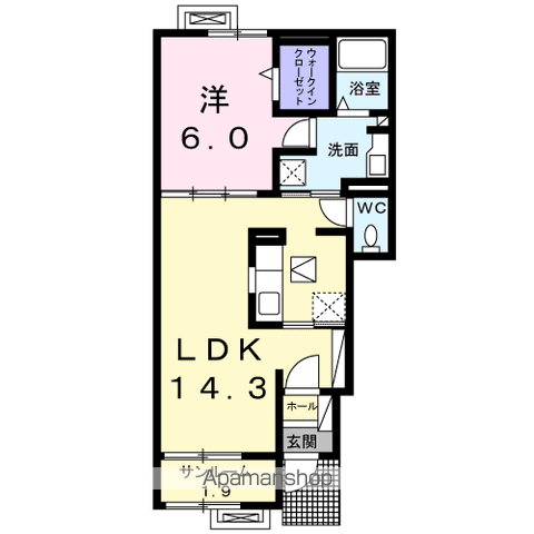 ウェスタン・ヴィラ(1LDK/1階)の間取り写真