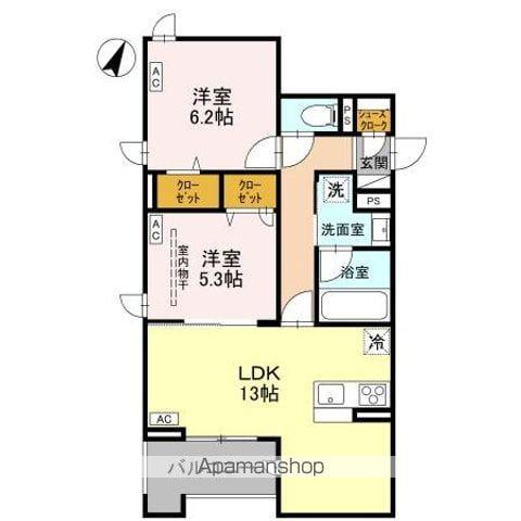 ラ・グリシーヌ・レーブ(2LDK/2階)の間取り写真