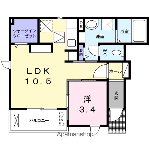 ウィンダミア(1LDK/1階)の間取り写真