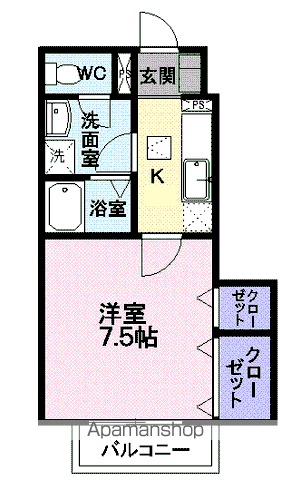 アン・フルールⅡ(1K/1階)の間取り写真
