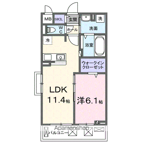 ラピス飯能(1LDK/2階)の間取り写真