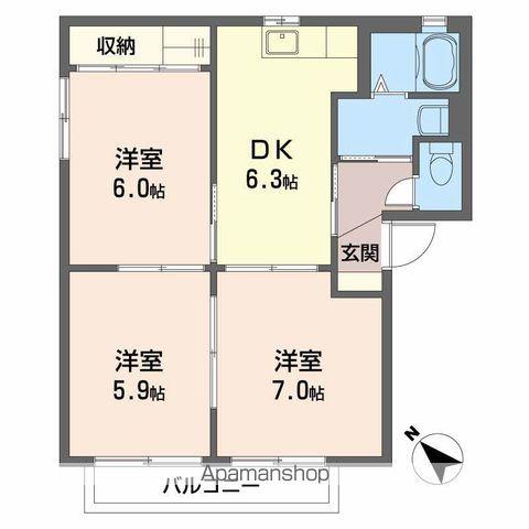 サンパティーク・ロジュマン2(3DK/2階)の間取り写真