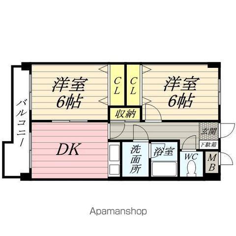 フェリース福生(2DK/3階)の間取り写真