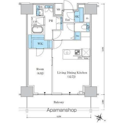 ロイヤルパークスER万代(1LDK/8階)の間取り写真