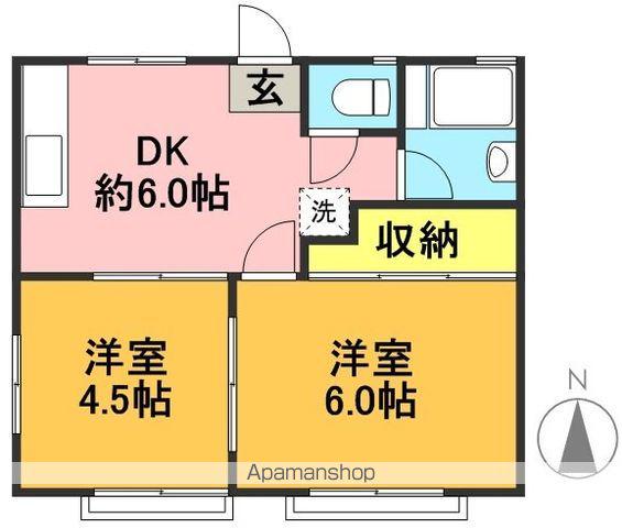 カーザビアンカB棟(2DK/1階)の間取り写真