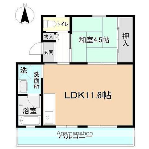 富岡ハイツⅠ(1LDK/4階)の間取り写真