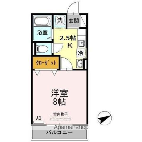 リビエールアンE棟(1K/2階)の間取り写真