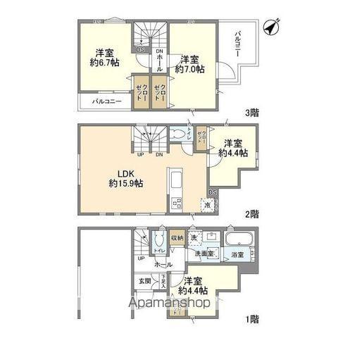 湘南新宿ライン宇須 戸塚駅 バス乗車時間：20分 下岡津バス停で下車 徒歩5分 3階建 築3年(4LDK)の間取り写真