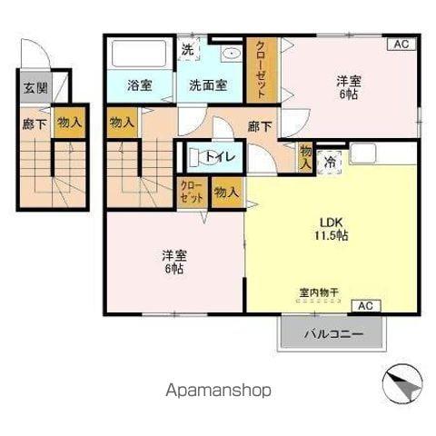 センターフィールドB(2LDK/2階)の間取り写真