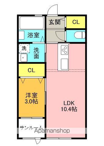 九州新幹線 新八代駅 徒歩10分 2階建 築5年(1LDK/1階)の間取り写真