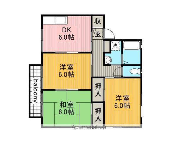 ファミール静Ⅱ(3DK/2階)の間取り写真